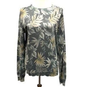 Saks Fifth Avenue Green Palm Print Cotton Blend Sweater